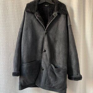 Vtg Owen Barry warm gray sheepskin shearling men's coat size XL [FLAWED; READ]